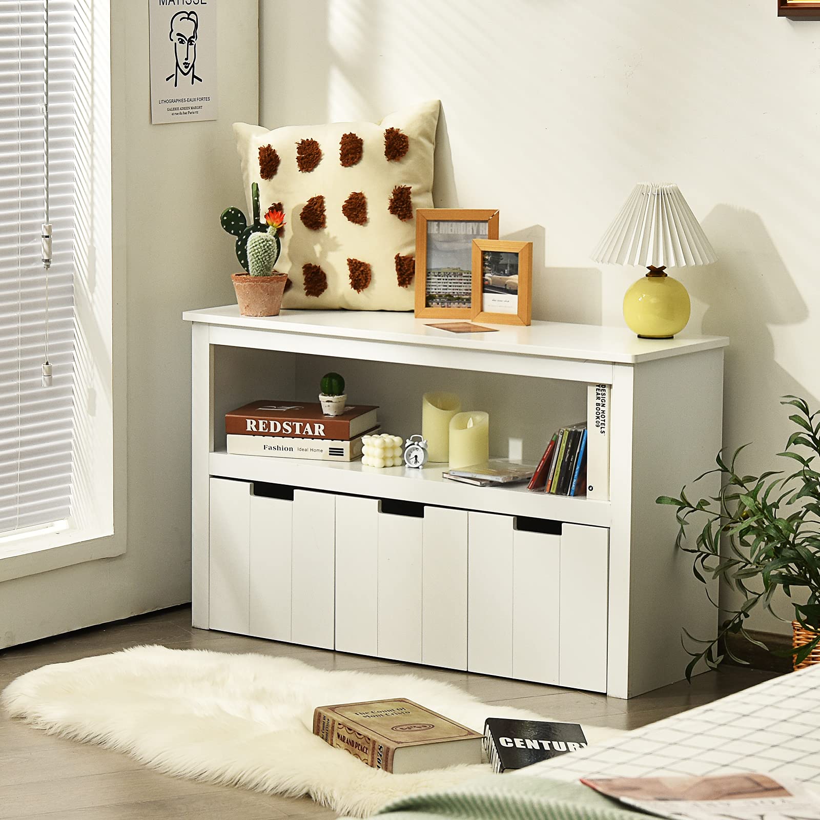 COSTWAY Coffre de Rangement Enfant pour Jouet avec 3 Tiroirs et Grand Compartiment, Meuble de Rangement Commode pour Livre/Bloc/Jouet, Idéal pour Chambre d'enfant, Blanc, 101 x 33 x 62CM