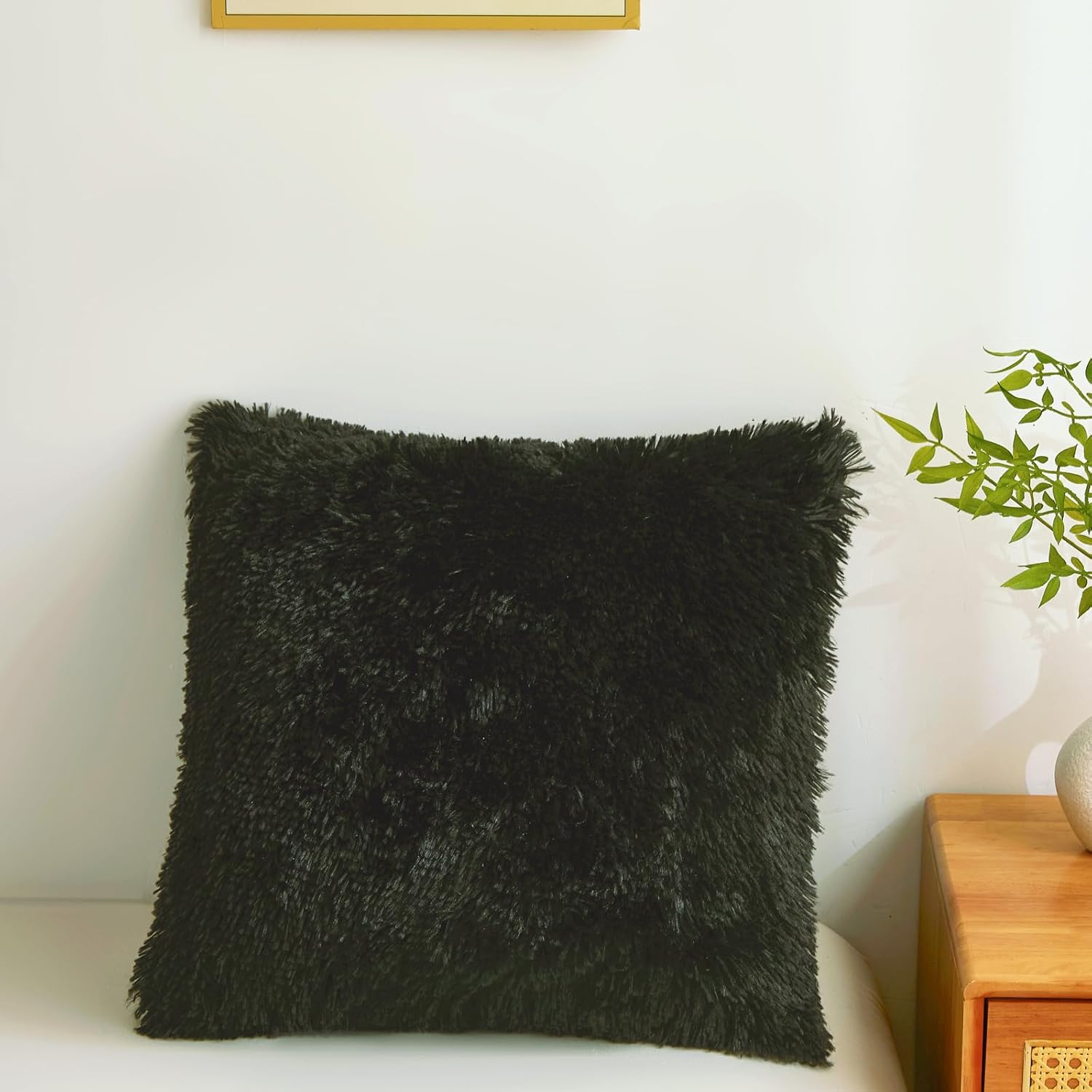 Plush Throw Pillow Covers Black 18"x18" Faux Fur Furry Cushion Covers Shaggy Fuzzy Fluffy Pillow Cases Decorative Pillow Shams with Zipper Set of 2 for Sofa Living Room Bedroom Interior - Image 5