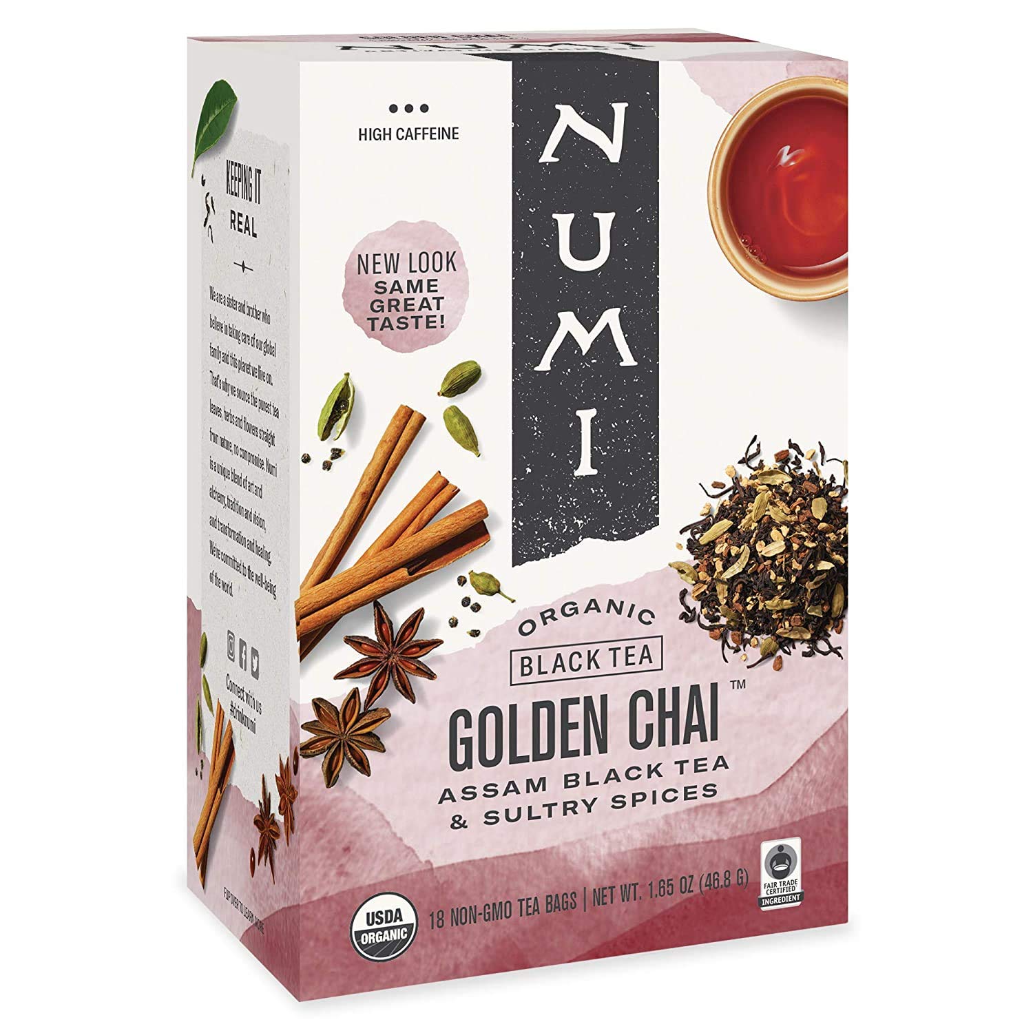 Organic Golden Chai Tea, 18 Tea Bags (Pack of 3), Assam Black Tea, Cardamom, Ginger & Anise (Packaging May Vary)