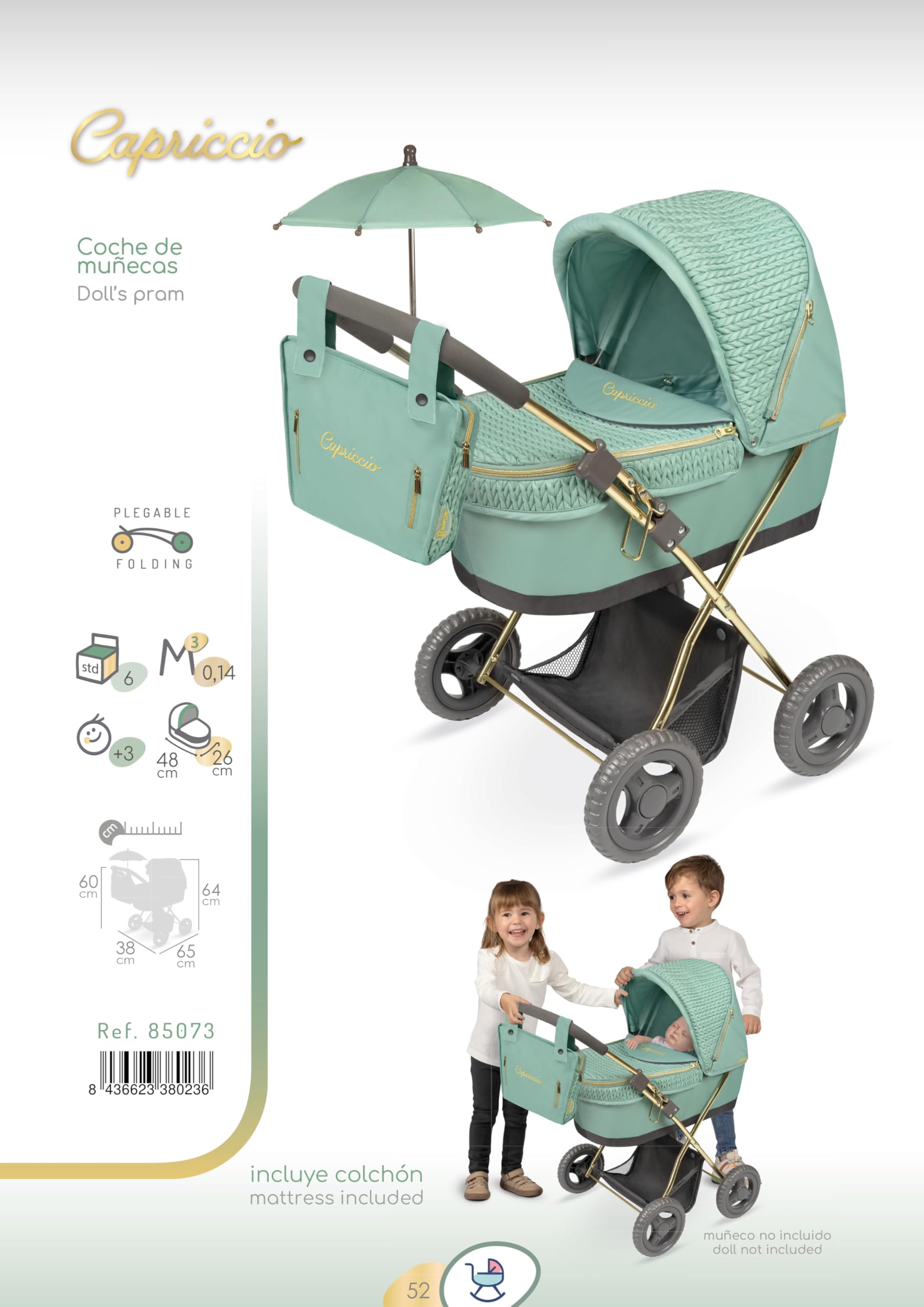 Carrozzina per bambole Capriccio con ombrellino DeCuevas Toys 85073