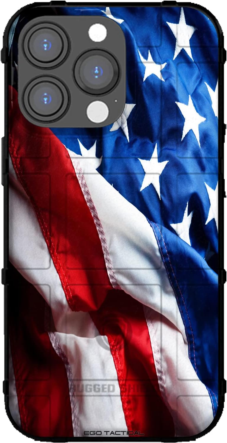 EGO TACTICAL Limited Edition Rugged Shield case Compatible with iPhone 14 Pro Max [6.7" Screen] Printed in The USA Waving US Flag