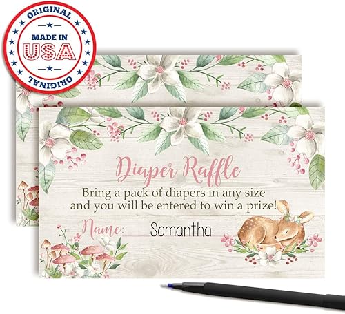 Miniatura 2 de AmandaCreation - Boletos para rifas de pañales con temática de Little Deer Woodland, 20 tarjetas de inserción de doble cara de 2 x 3 pulgadas para