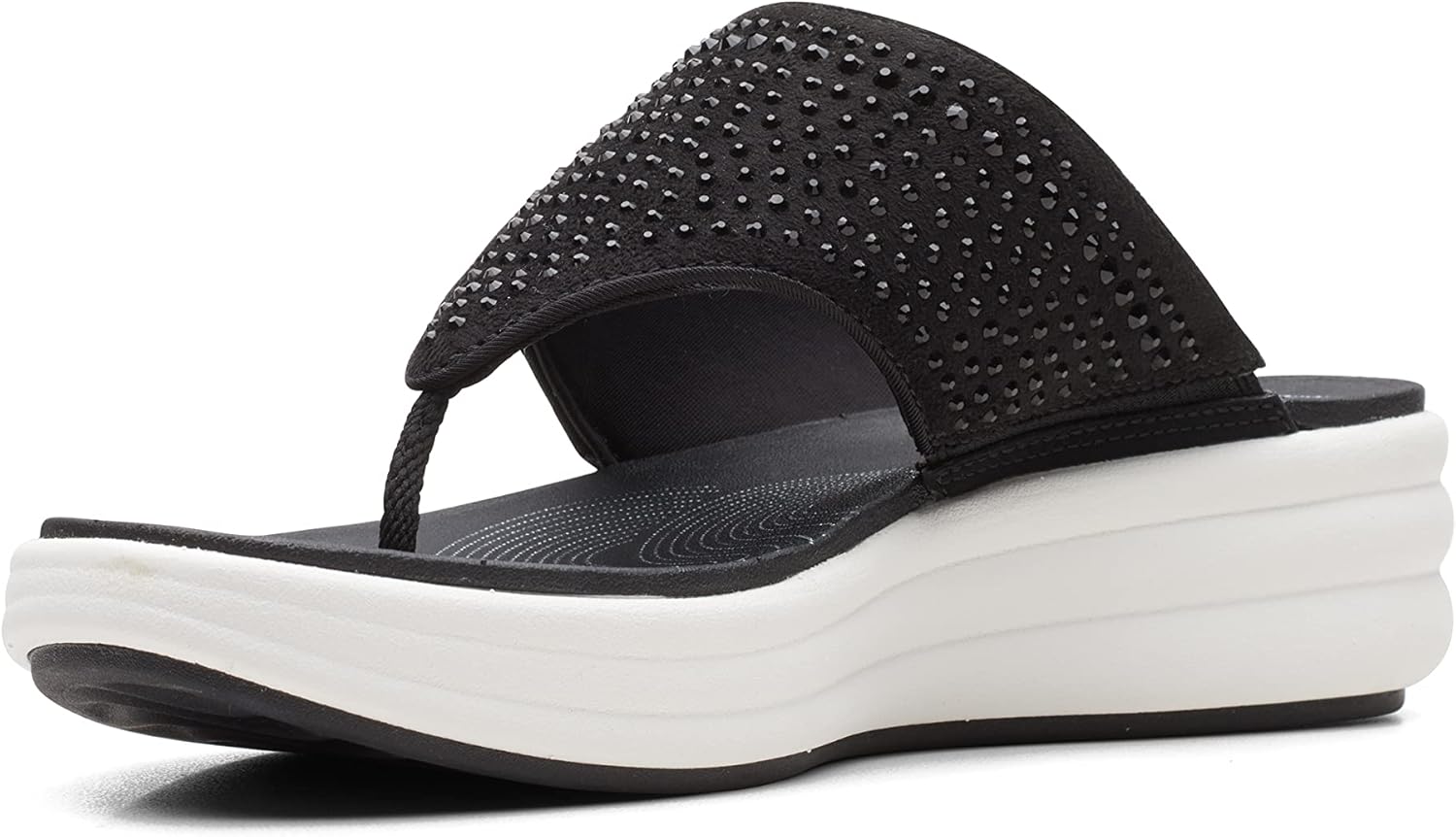 Clarks Drift Jaunt Wedge Sandal, Black Textile, 8 Medium