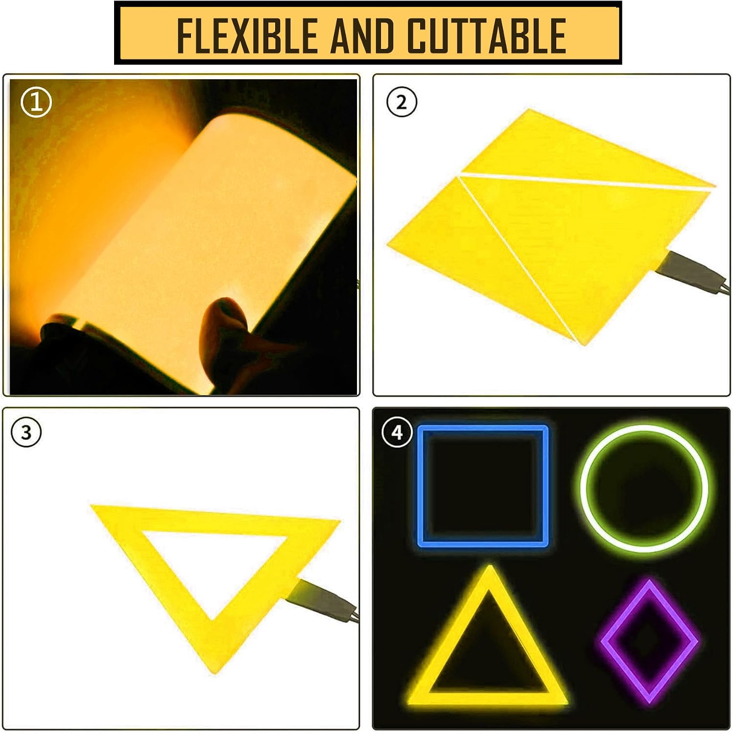 Flexible Led Panel,Electroluminescent Panel Sheet EL Tape Cuttable Soft for Mask Eye Cosplay Party Decor DIY-Continuous/Slow Flash/Fast Strobe 10x10cm (yellow, 10x10) image 3