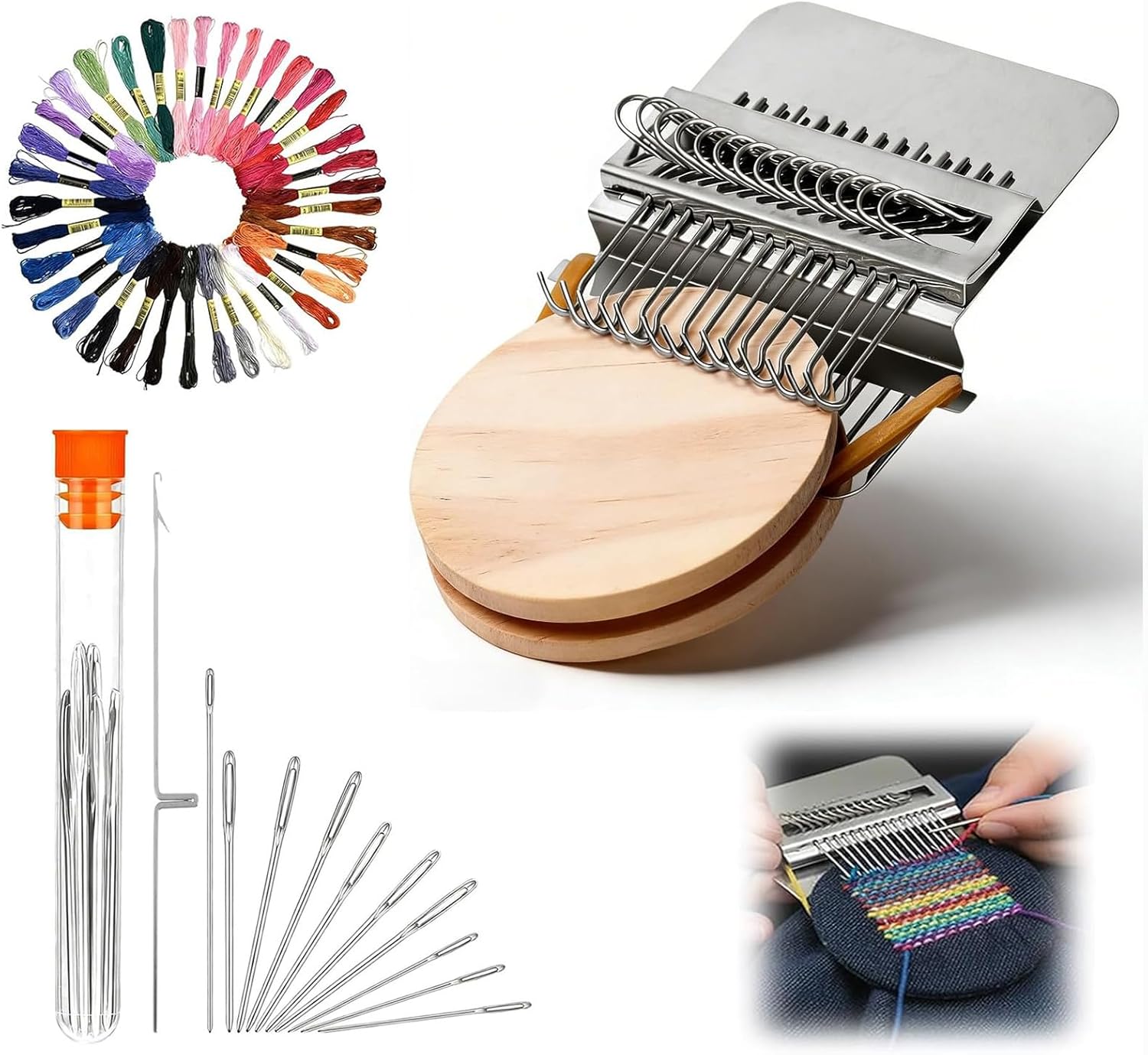Knit Patch Loom Kit Patchmaker 2.0，Portable Mini Darning Loom Weave Tool Knit Patch Loom Kit Patchwork Weaving Tool Set for Quickly Sewing Repair on Socks Clothes Jeans (14 Hooks)