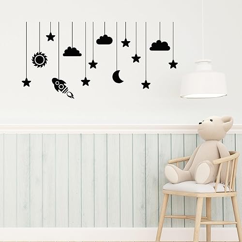 Large Vinyl Wall Decal Moon Cloud Star Nursery Kids Room Art Stickers (ig3666) Dark Blue