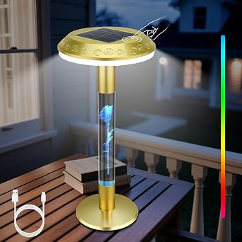 Solar Table Lamp, 7-Color Changing Touch Control Rechargeable Light
