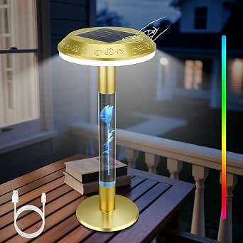 Solar Table Lamp with 7-Color Changing Roses and Dimmable Touch Control