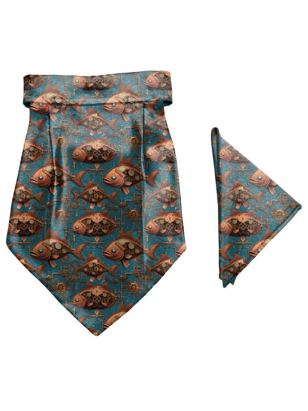Robotic Fish Printed Cravat and Macthing Pocket Square for Men-image-49