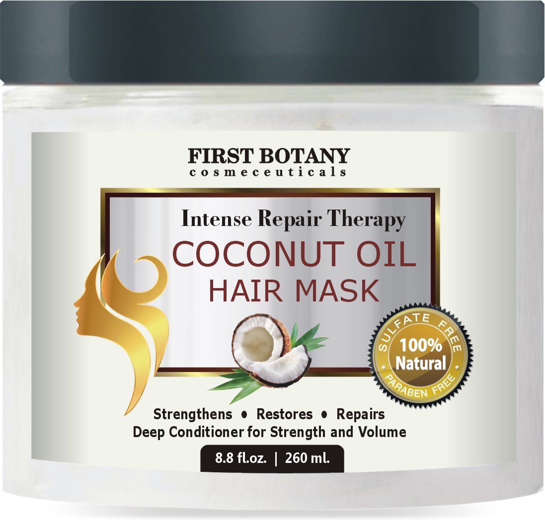 Coconut Oil Hair Mask, 8.8 fl. oz. Restorative Hair Mask, Deep Conditioner for Damaged & Dry Hair, Heals & Restructures Hair Shaft & Growth, Nourishes Scalp, Removes Residue Buildup .Sulfate Free