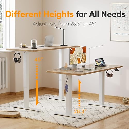 Miniatura 7 de Cubiker Escritorio de pie de 48 x 24 pulgadas mesa eléctrica ajustable en altura de pie escritorio de pie con tablero de empalme marco blanco y