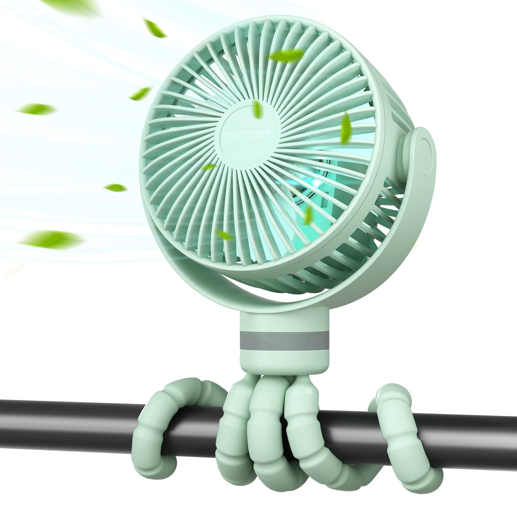 momcozy 8000mAh Ventilatore Portatile per Passeggino, Batteria Durata 27H Ventilatori, Rotazione a 360° a 4 Velocità, Luce Notturna, Ventola di Ricaricabile USB,Viaggi, Camera (Verde)