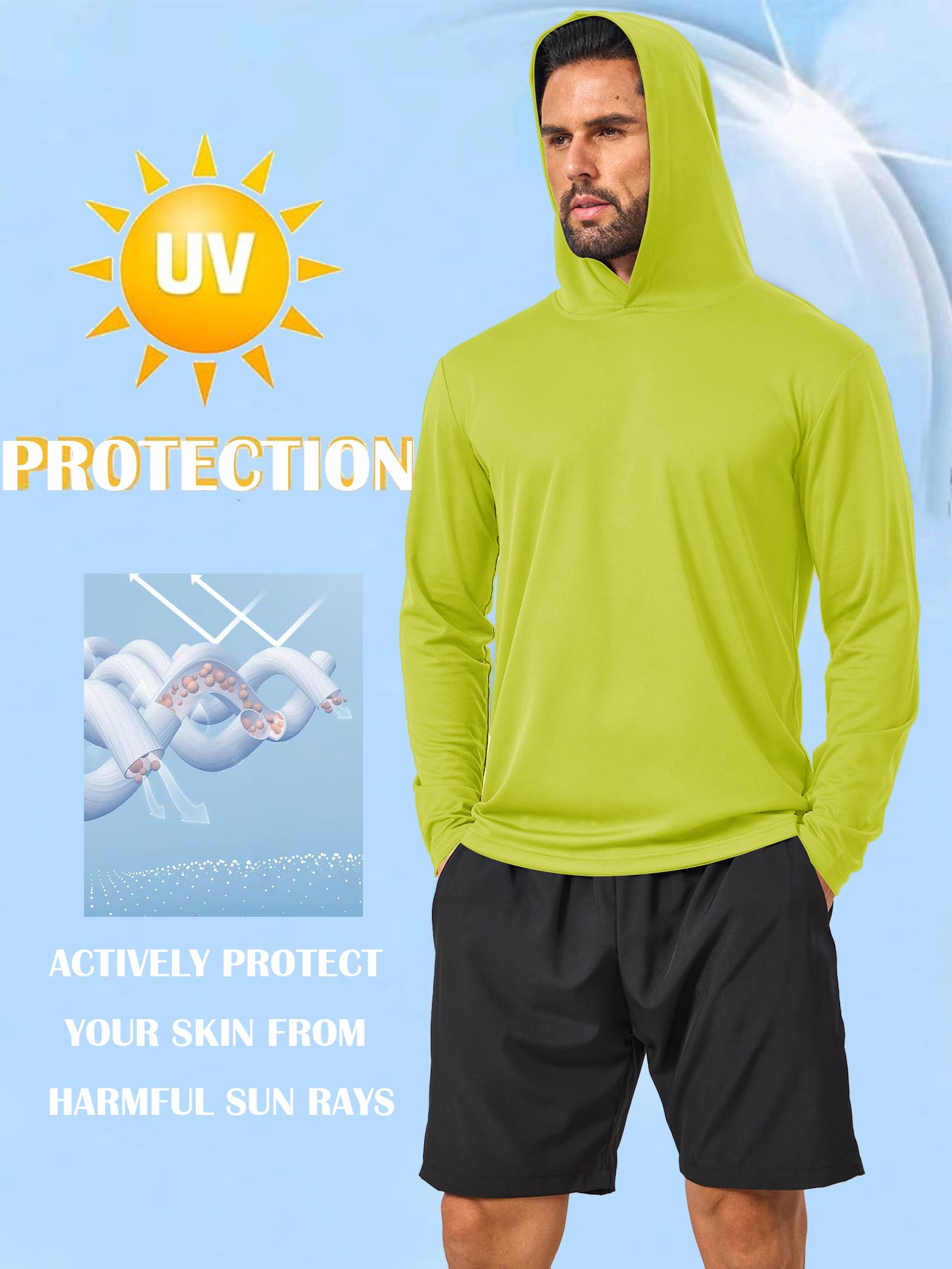Paquete de 5 camisetas con capucha de manga larga para hombre, protección solar, protección solar, protección solar, protección solar, protección solar, ligera, de secado rápido, para pesca al aire