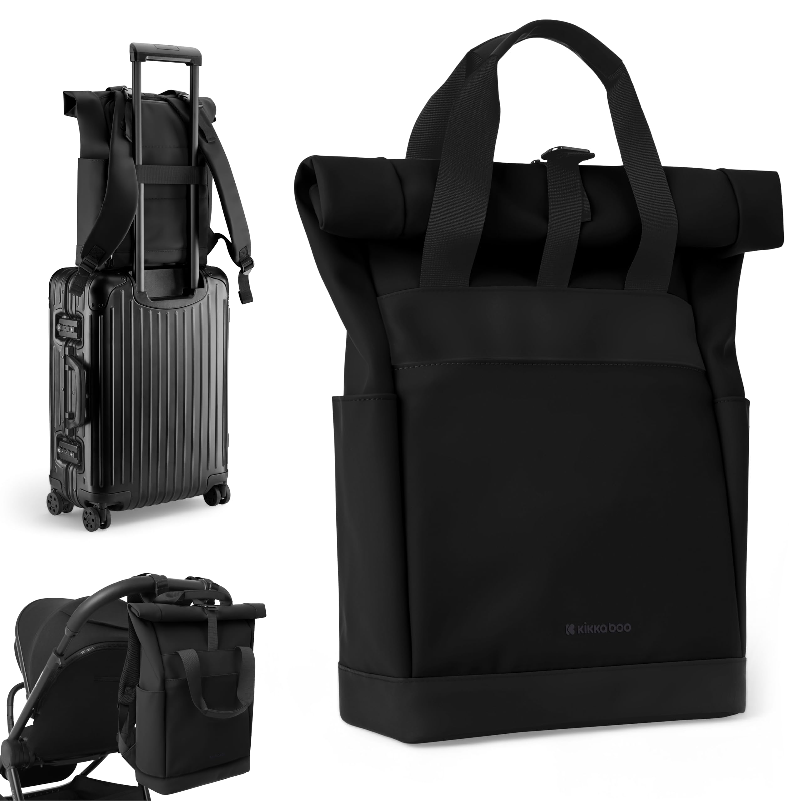Zaino per pannolini KikkaBoo CERISE, Borsa per mamma, Clip per passeggino, Grande capacità, Fasciatoio portatile, Tasca termica, Tasca impermeabile, Multitasche, Nero