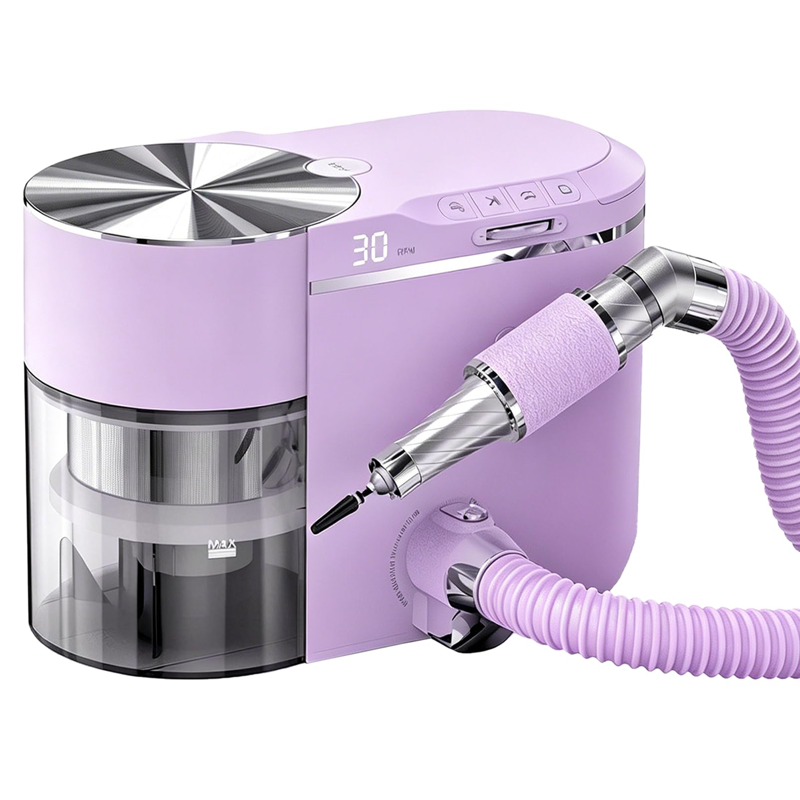 2-in-1 Professional Nail Drill with Dust Collector, Nail Dust Collector with 1.5 KPa Vacuum Suction, 30,000 RPM Brushless Motor, ≤58 dB Low Noise, Adjustable Suction, with Extension Hose Purple