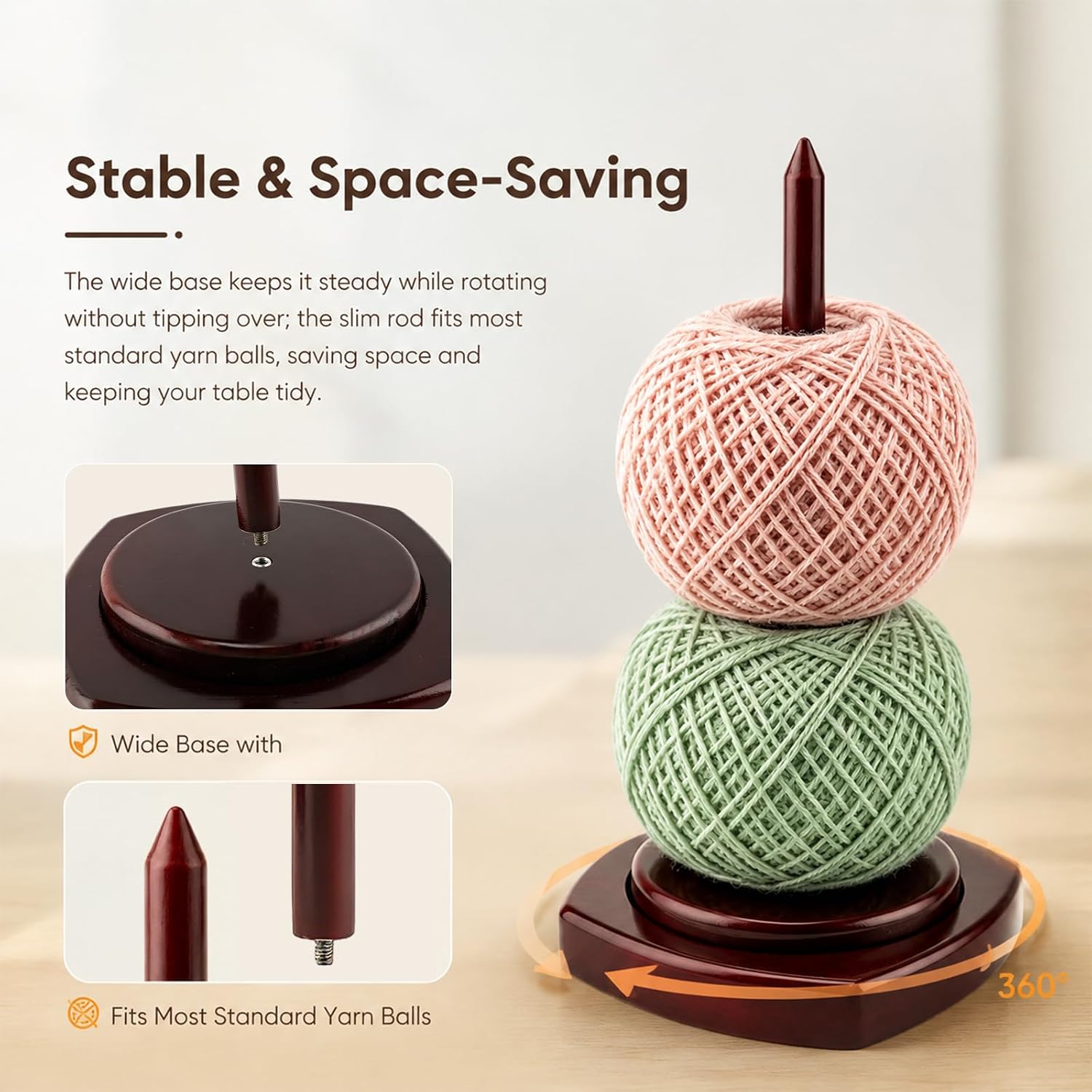 Wooden Yarn Holder for Knitting & Crocheting, Quick‑Assembly Yarn Winder