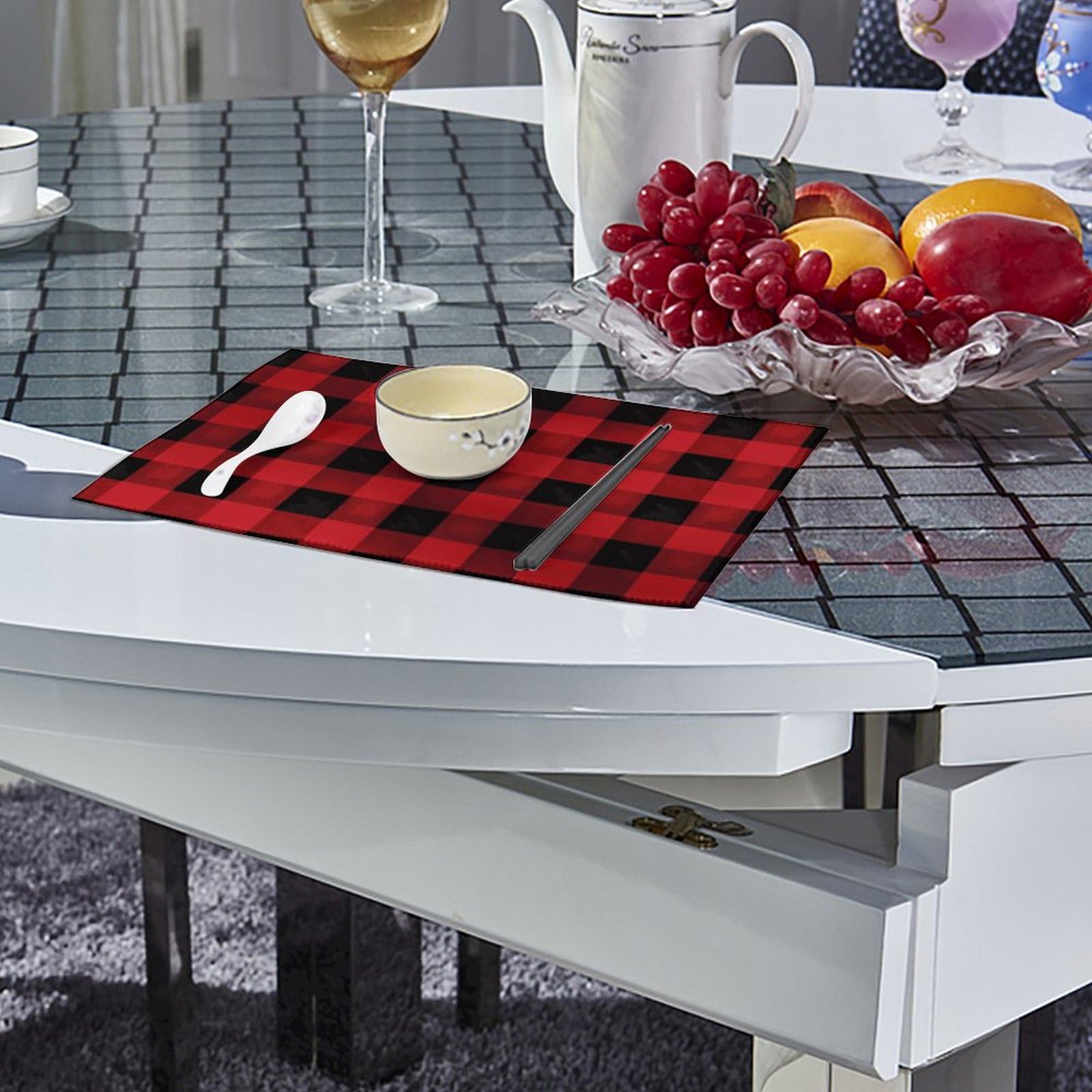 4 Weihnachts-Platzdeckchen Kariert In Schwarz-Rot – 30x45 Cm, Aus Leinenstoff, Für Tischdekoration