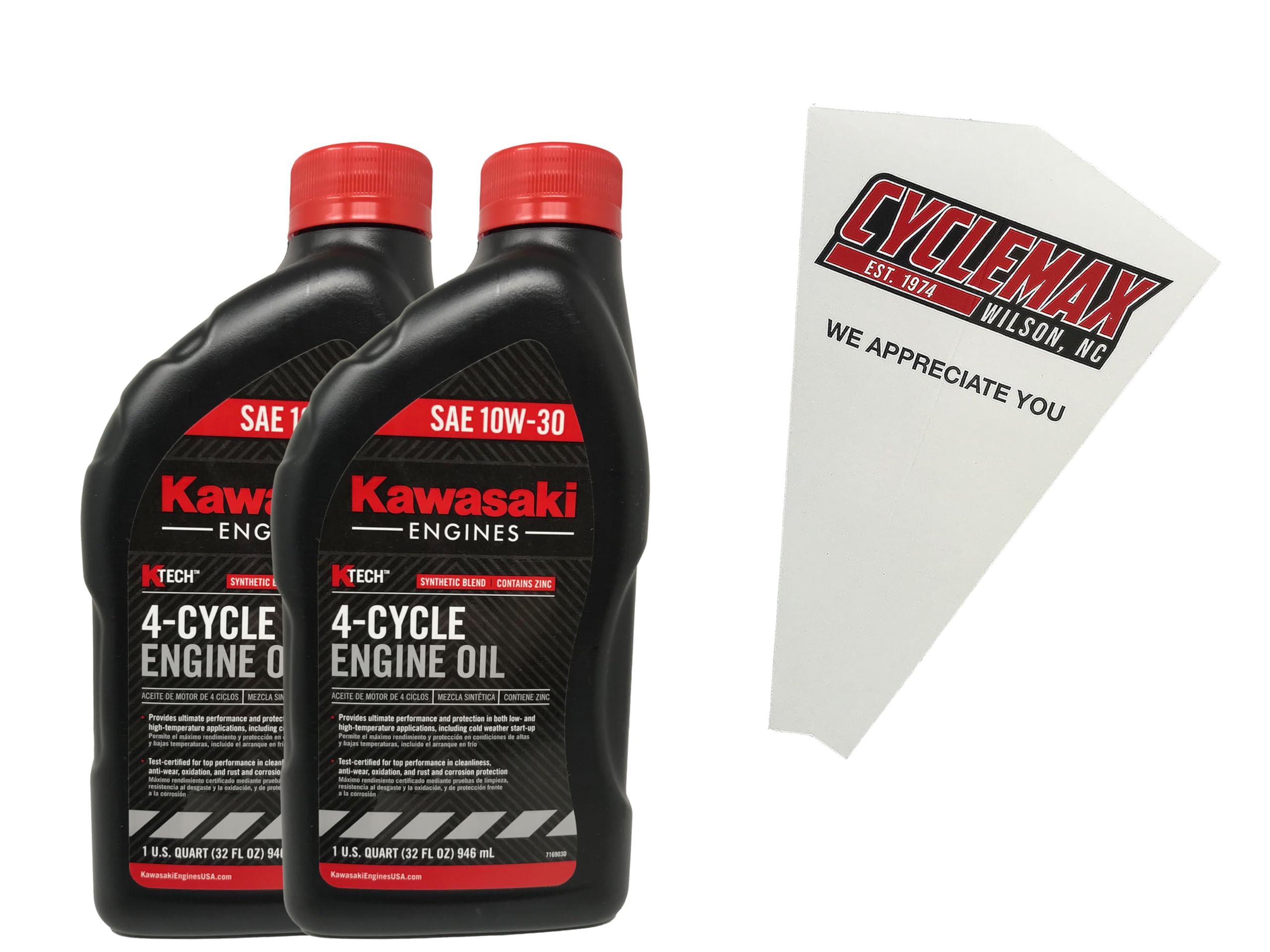 Two Pack compatible with Kawasaki SAE 10W-30 4-Cycle K-Tech Lawnmower Engine Oil 99969-6081 Contains Two Quarts and a Funnel