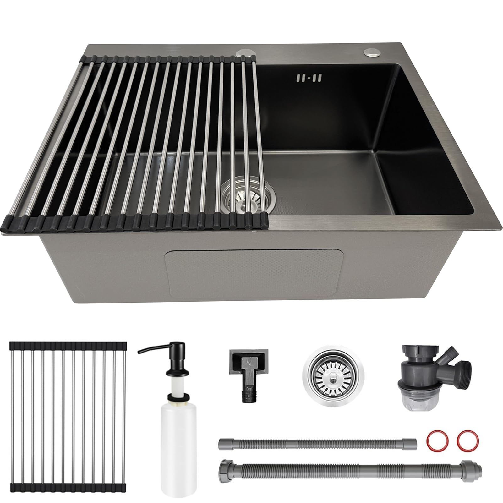 Fregadero de cocina negro antracita para solucionar la falta de espacio y desorden en la encimera
