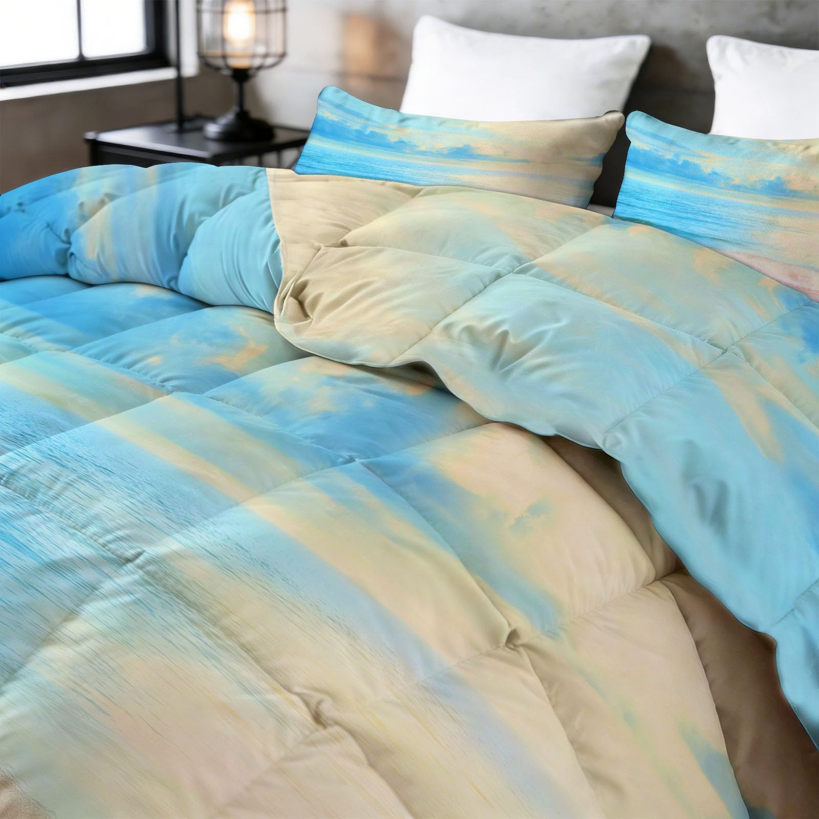 Spiaggia Onde dell'Oceano Tramonto Trapunta Trapunta 200 x 200 cm, Paesaggio Naturale Leggero Trapunta per Letto - Lavabile Calda Coperta 4 Stagioni Trapunta per Bambini Ragazze Ragazzi Adolescente