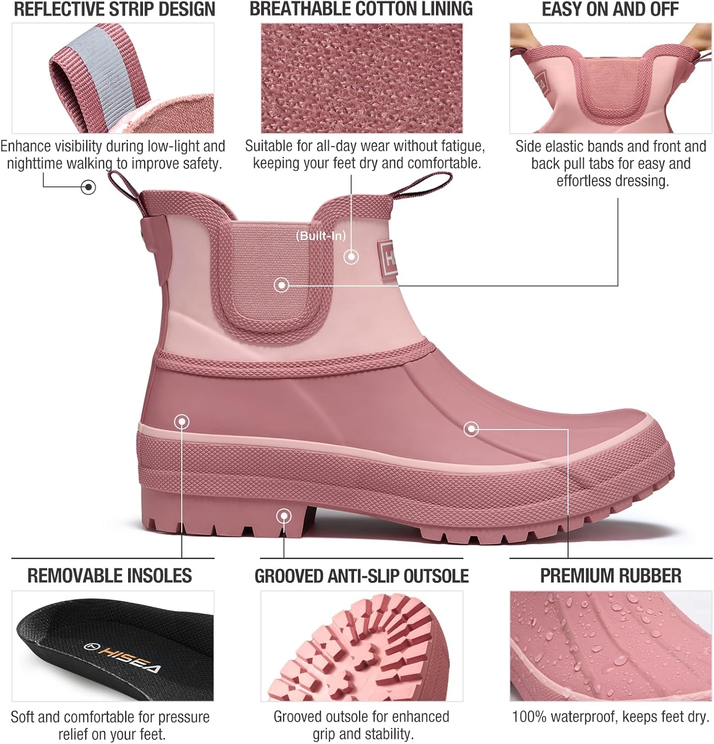 HISEA Women's Duck Chelsea Rain Boots Waterproof Short Garden Boot Outdoor Mud Boots - Image 5