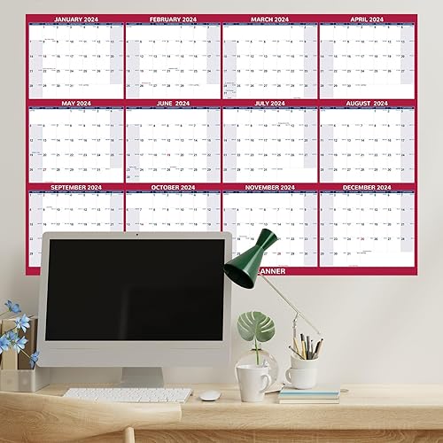 Miniatura 4 de Calendario anual de pared 2024 de 24 x 36 pulgadas, calendario de pared grande borrable 2023, planificador anual anual de 12 meses, calendario