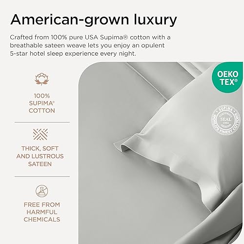 Miniatura 3 de Threadmill - Juego de sábanas de lujo de algodón Supima, sábanas de 1200 hilos de lujo, suaves, 100% algodón para cama tamaño queen, juego de 4