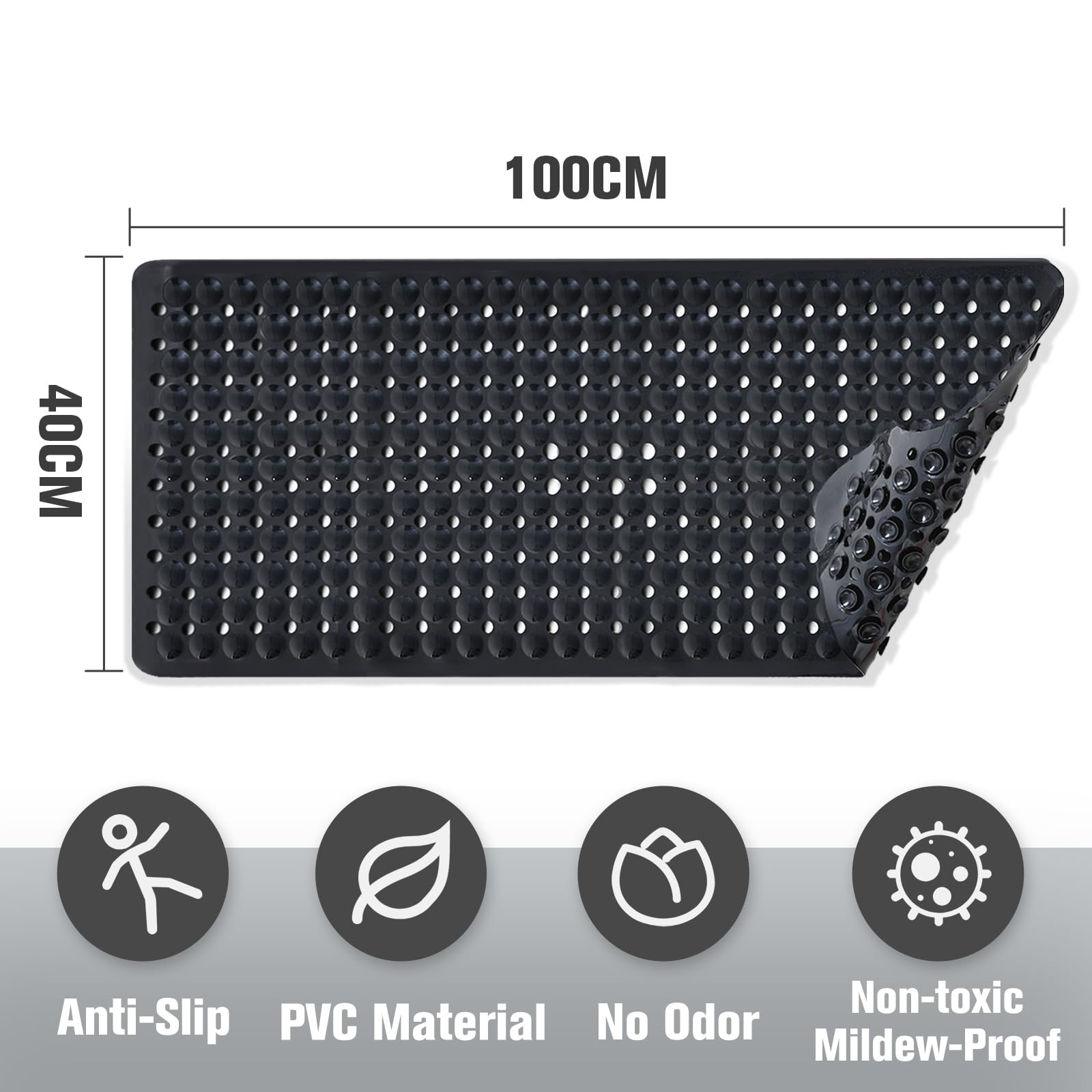 BASVII Tappeto Doccia Antiscivolo 100 x 40 cm, Senza BPA, Resistente Alla muffa Lavabile in Lavatrice, Tappetino Doccia Antiscivolo per Vasche da Bagno, Pavimenti del Bagno