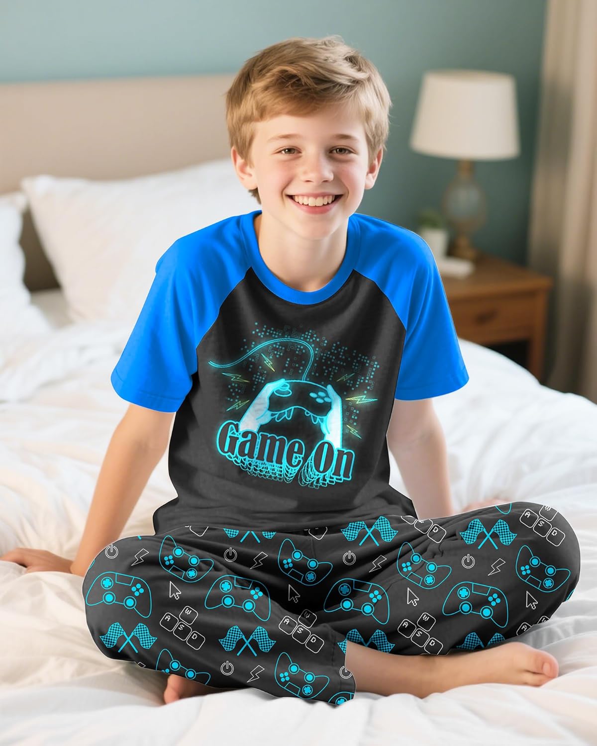 PASHOP Boys Pajamas Little Big Boys Pajamas Short Sleeves and Pants 2 Pieces Summer Pjs Set Kid Sleepwear Size 8-14 - Image 3