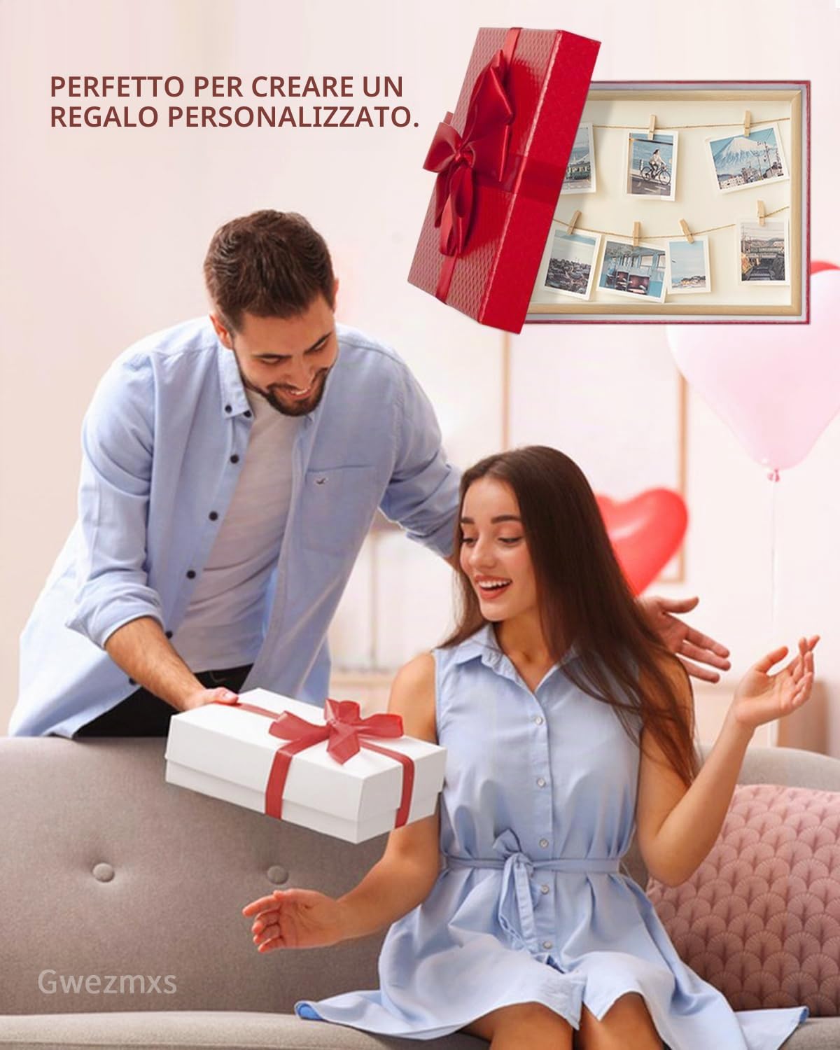 Portafoto con Mollette, Porta Foto, Appendi Foto con Mollette, Portafoto da Parete, 7 Clip, Legno, 42x32cm