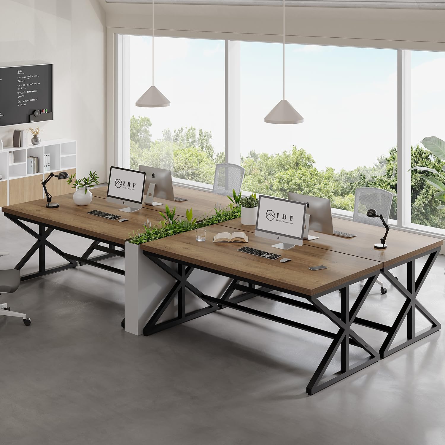 IBF Rustic Office Desk Table, Industrial Long Wood Computer Desk for Home Office, Modern Large Wide Simple Pc Gaming Workstation Executive Writing Desks Big Table for Work Study, Rustic Oak, 60 Inch