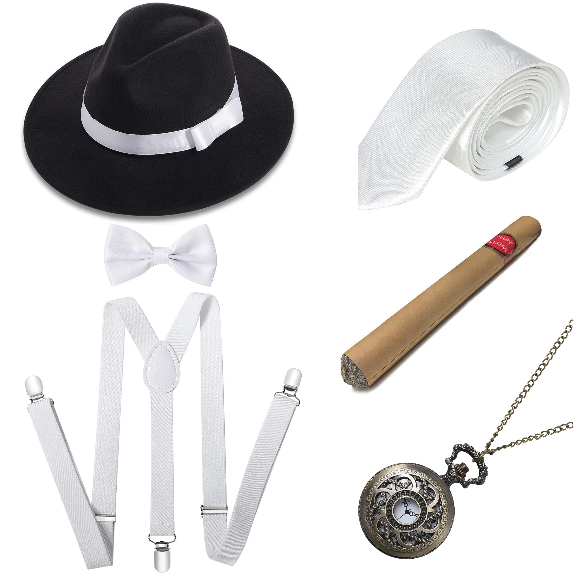 BABEYOND 1920s Mens Gatsby Gangster Costume Accessories Set 30s Manhattan Fedora Hat Suspenders