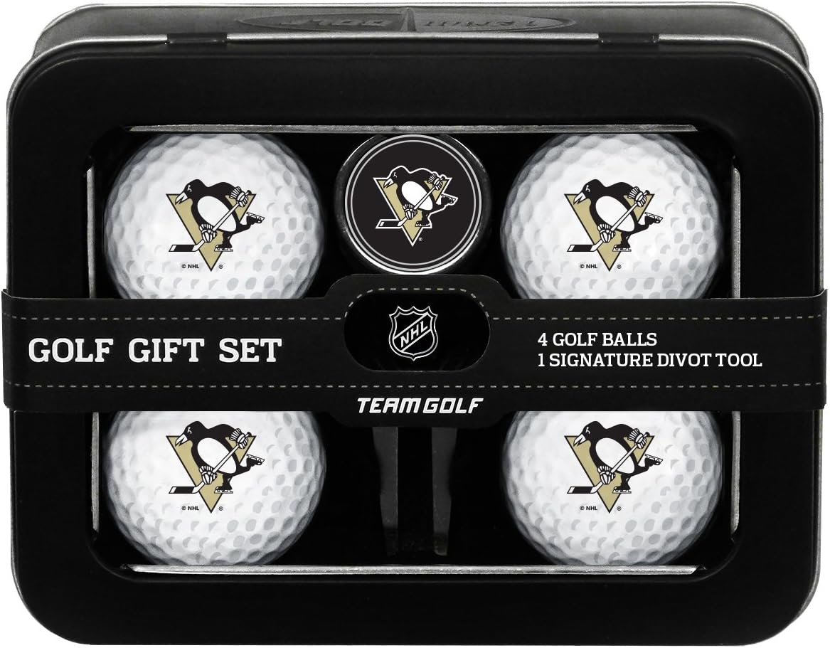 Team Golf NHL Regulation Size Golf Balls (4 Count) & Divot Tool with Removable Double-Sided Magnetic Marker