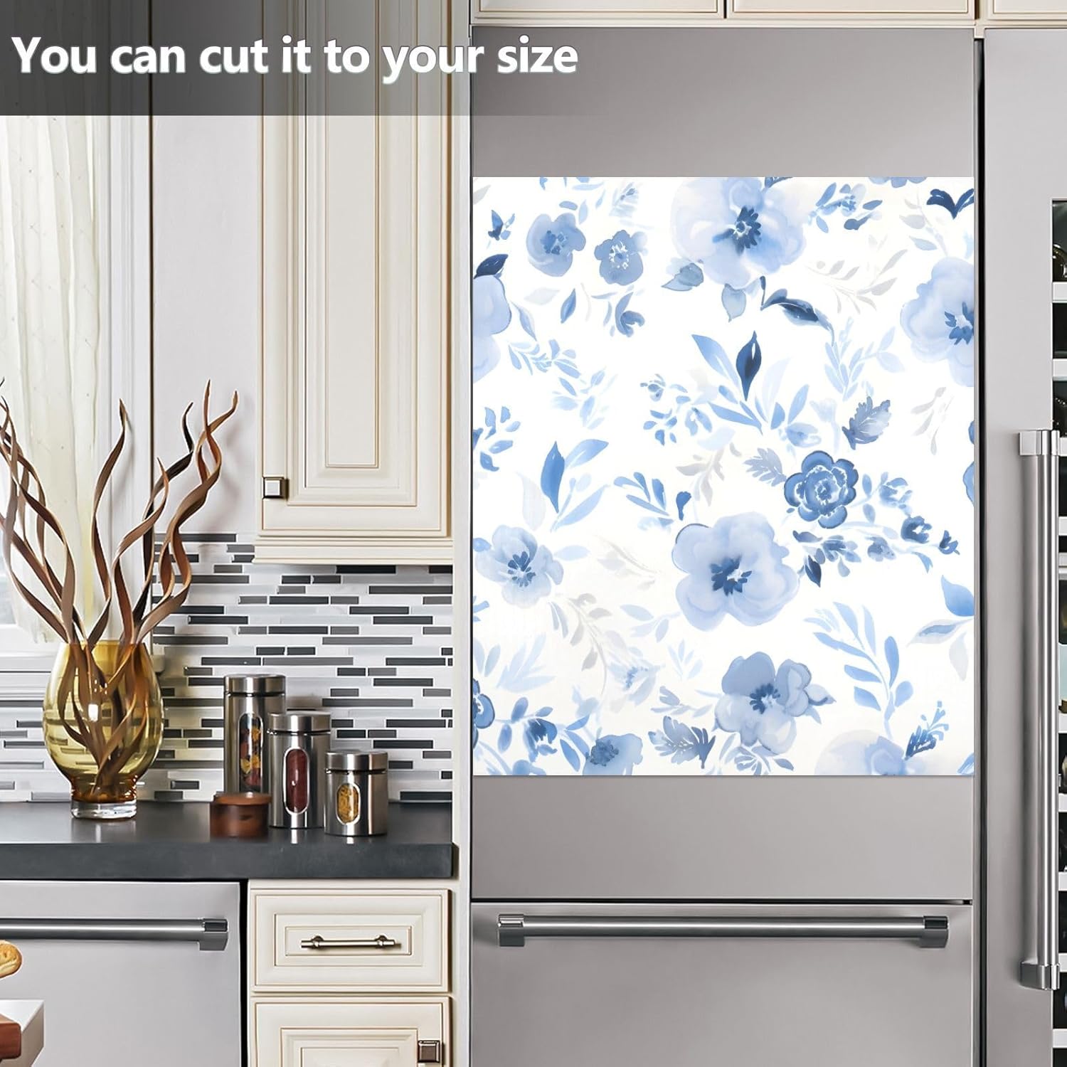 Decorative Dishwasher Magnet Cover - Blue and White Flowers Dishwasher Cover - Durable & Free Cutting & Magnetic Back & Easy to Clean - 23x26 Inch - Perfect for Kitchen Appliances