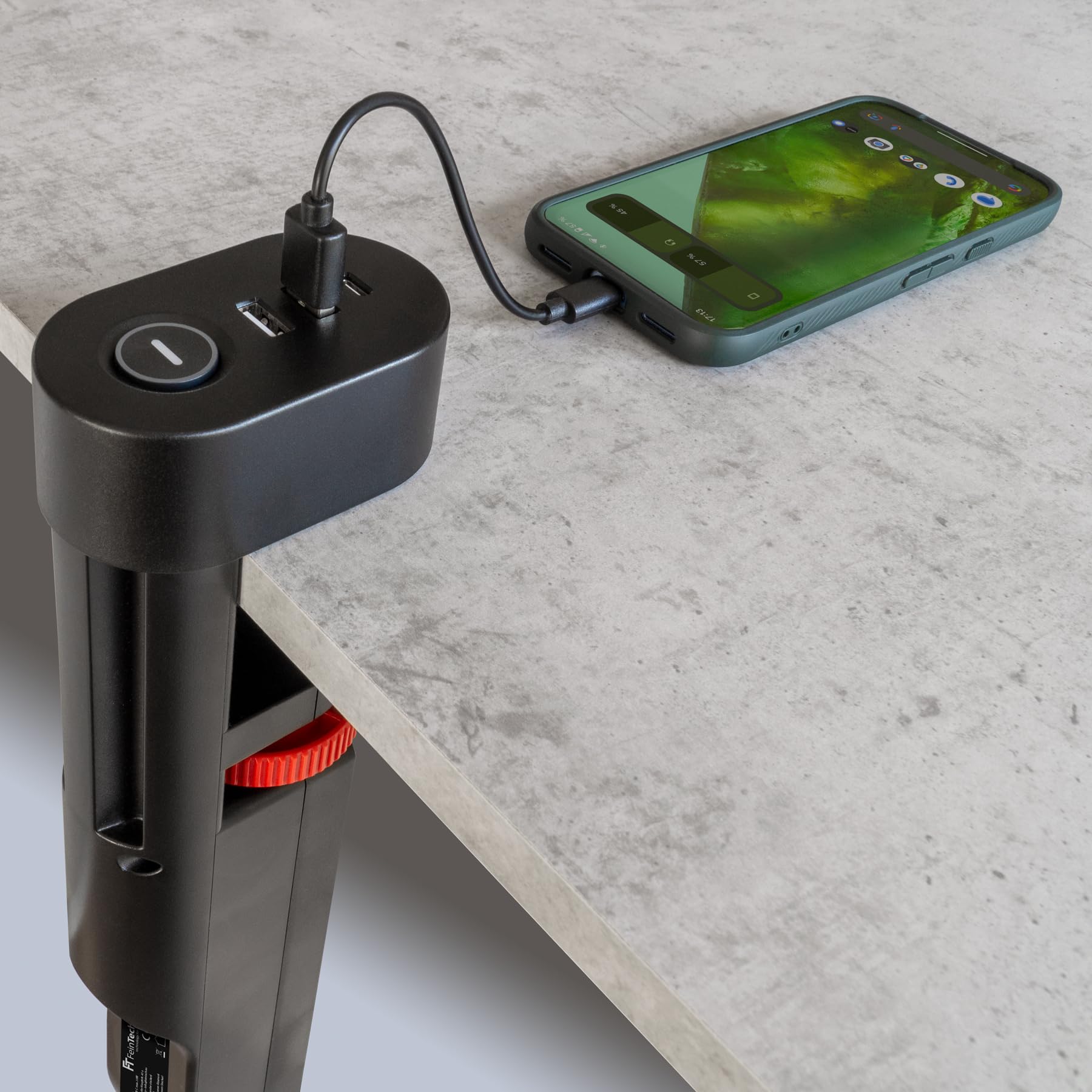 FeinTech MD833 - Regleta de escritorio con 3 enchufes con 2 puertos USB y 1 USB-C PD (20 W), regleta de escritorio con interruptor, cable de 3 m, color negro