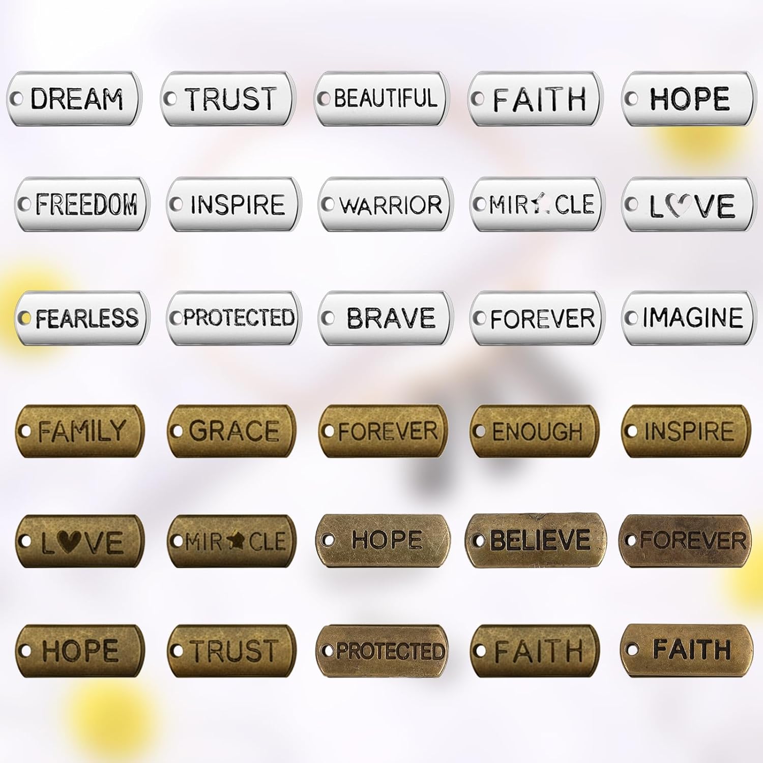 Hicarer Word Charms Pendants Engraved Motivational Charms Pendants Jewelry Making Accessories for DIY Necklaces, Bracelets, Key Chains(Bronze,Silver,80 Pcs) - Image 3