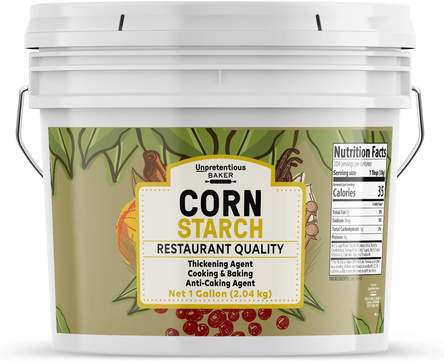 Unpretentious Corn Starch, 1 Gallon, Resealable Bucket, Thickening Agent, For Bulk Baking & Cleaning Use (4.5 Pound)