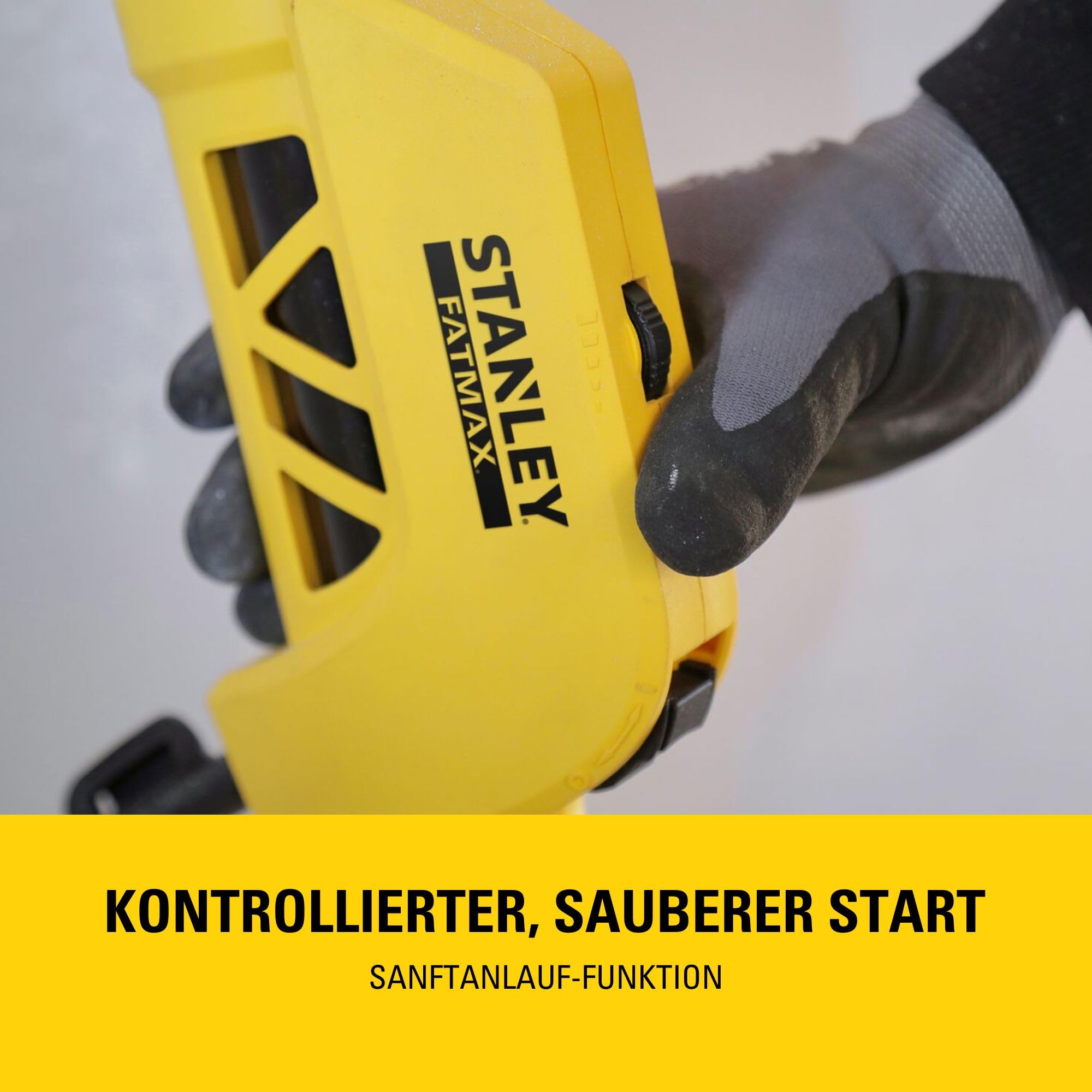 STANLEY FATMAX 750W drywall sander (225mm) with storage bag and 120G mesh grinding wheel, SFMEE500S-QS, Black & Yellow