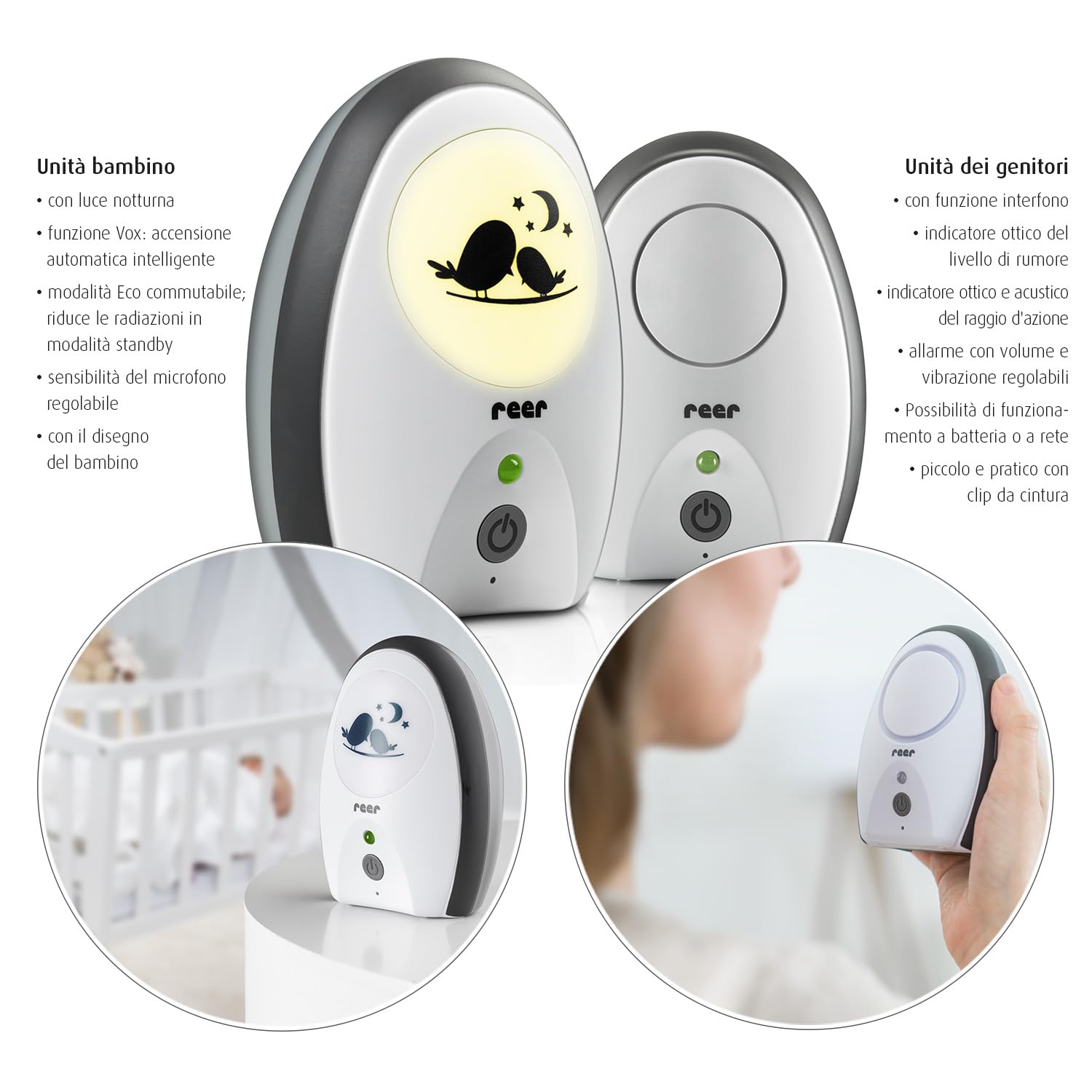 Reer GmbH 50070 Baby Monitor, Rigi Digital a Prova di Intercettazione, Luce Notturna, Funzione Interfono