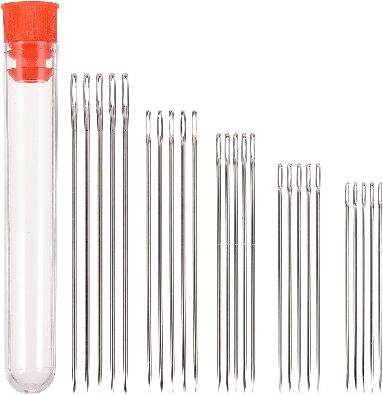 AKOOSY 25pcs Large Eye Hand Sewing Needles Sturdy Yarn Tapestry Needles for Knitting Beginners and Crochet Supplies with Random Color Caps, Compact Multi-Size Set for Crafting and Mending