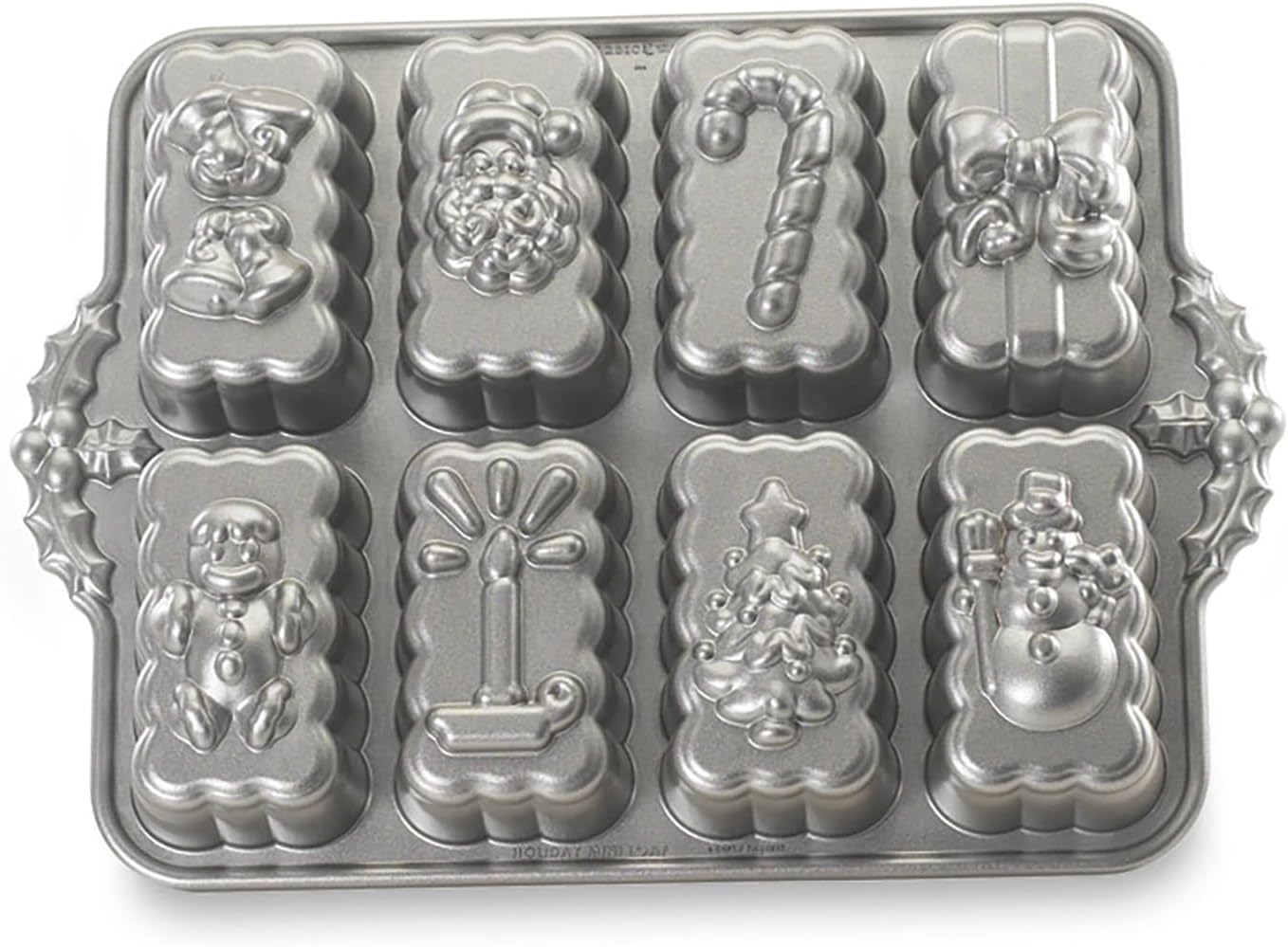 Nordic Ware Pro-Cast Holiday Mini Loaves Cake Tin, Cast Aluminium Mini Loaf Tin, Quality Non-Stick Cake Bake Tray, Colour: Silver