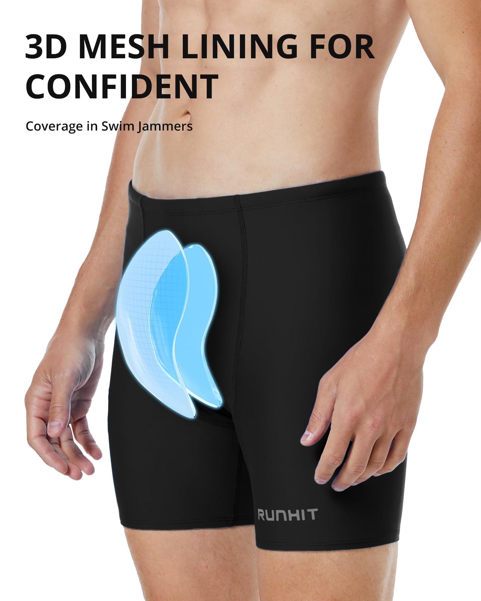 Runhit Men's Square Leg Swim Jammers Quick Dry Athletic Brief Swimsuit UPF 50+ Compression Swimming Shorts