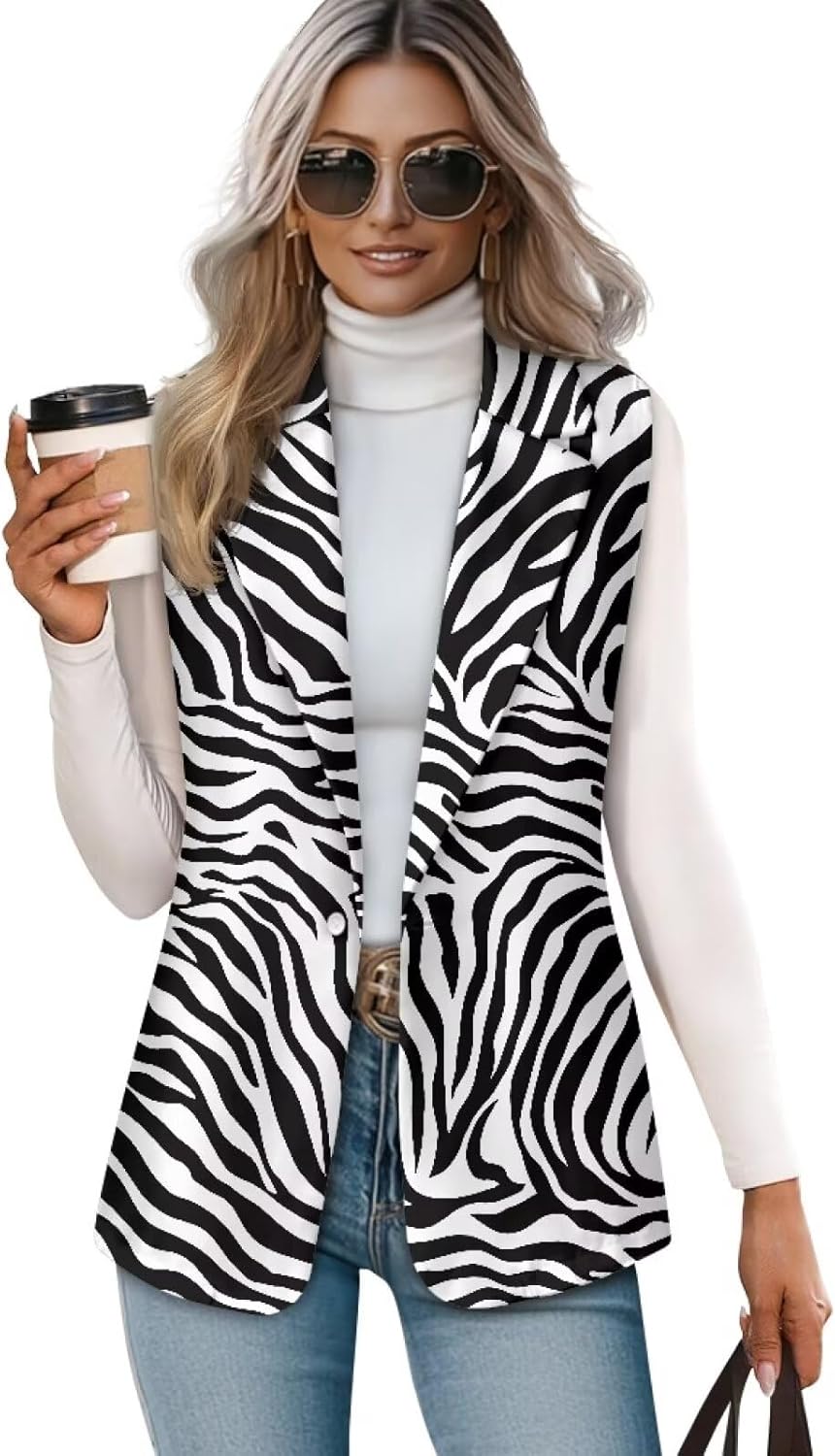 Women's Casual Vest Tank Tops Lightweight 1 Button Lapel V Neck Sleeveless Waistcoat Business Vest Jacket S-5XL