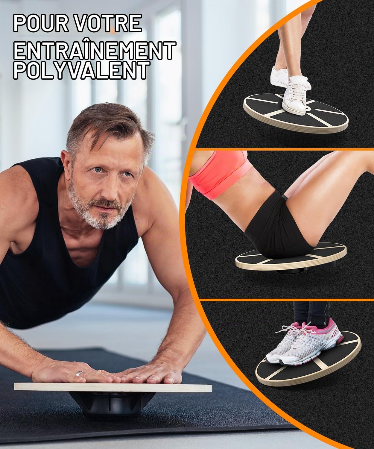 Planche d'équilibre Sportneer en bois avec surface antidérapante pour gymnastique, fitness, exercices de rééducation, 40 cm de diamètre