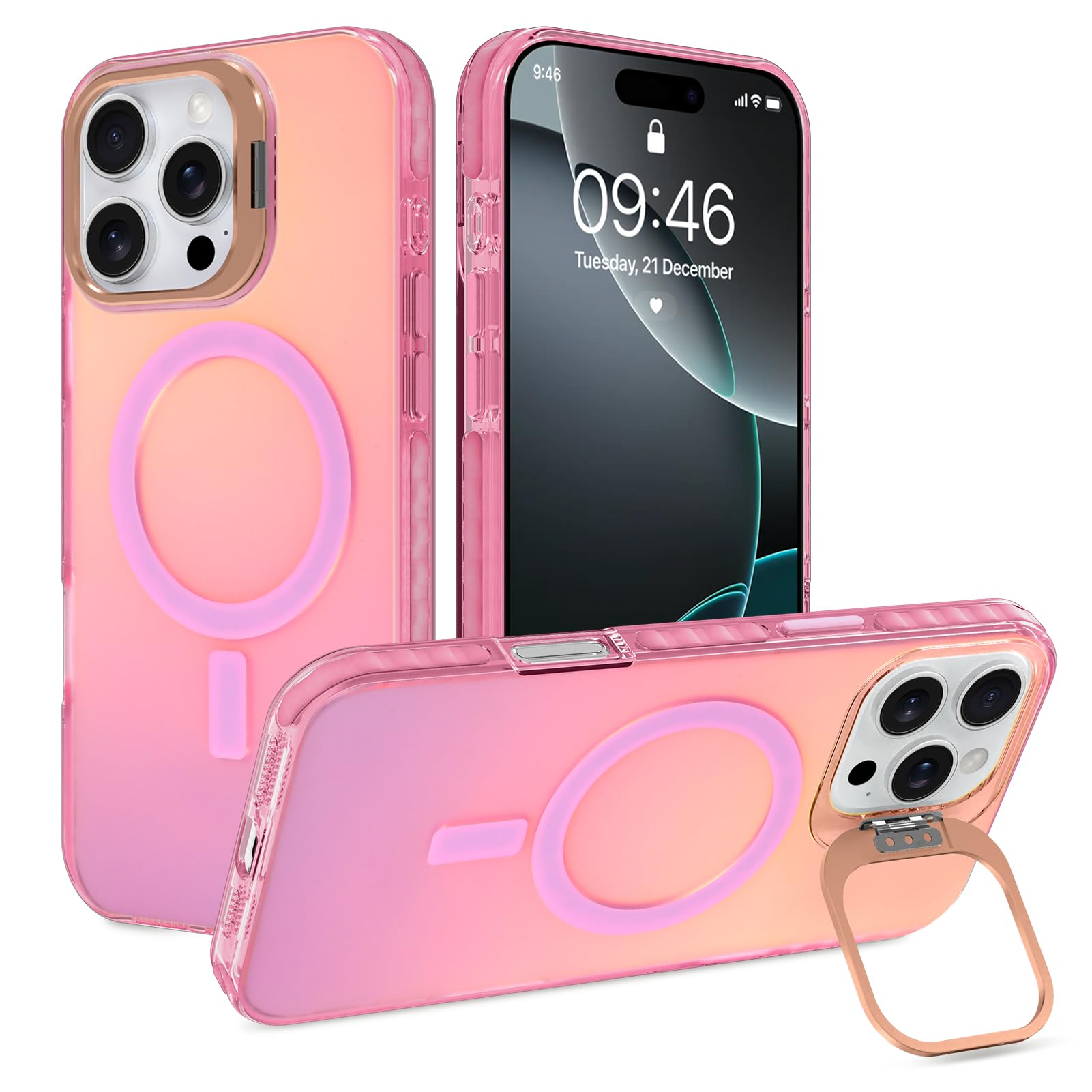 Cute Case for iPhone 16 Pro Max Case with Stand for Women/Girls/Men — [Compatible with Magsafe] Aesthetic Glitter Sparkly Bling Magnetic Phone Cover with Camera Lens Kickstand (Color May Vary)