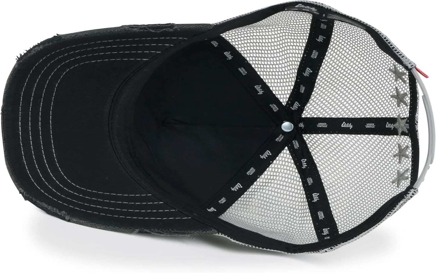 ililily Star Embroidery Black White Trucker Hat Cotton Baseball Cap