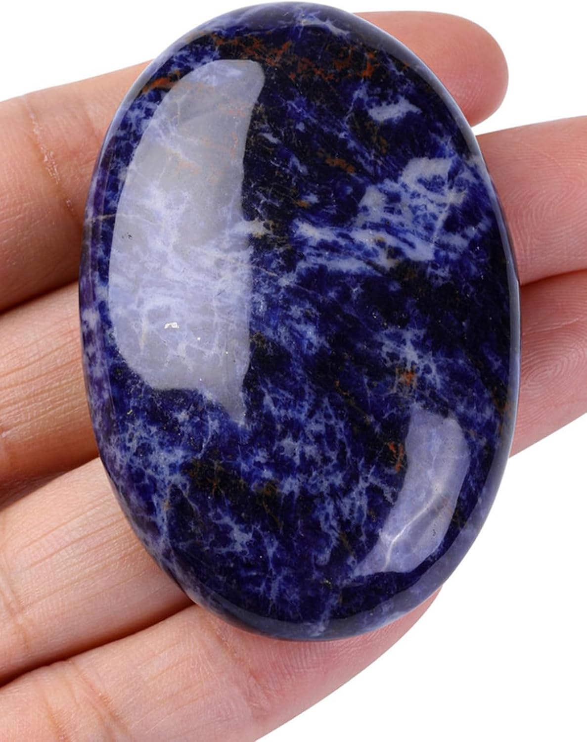 Jovivi 2.4″ Large Sodalite Crystal Palm Stones,Natural Polished Healing Oval Pocket Gemstone Worry Stone for Anxiety Stress Relief Chakra Reiki Meditation Gift