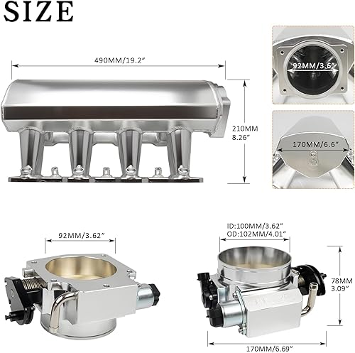 Miniatura 9 de Colector de admisión LS compatible con LS1 LS2 LS6 de cabezales de puerto de catedral con accionamiento por acelerador con cable (4 pulgadas)