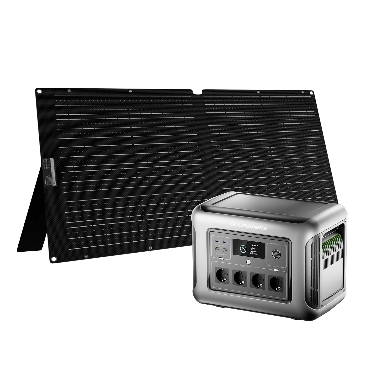 ALLPOWERS R1500 Lite Station Électrique Portable avec Panneaux Solaire Pliables de 100W, 1056Wh Batterie LiFeP04 Fonction UPS, 1600W de capacité pour l'alimentation de Camping