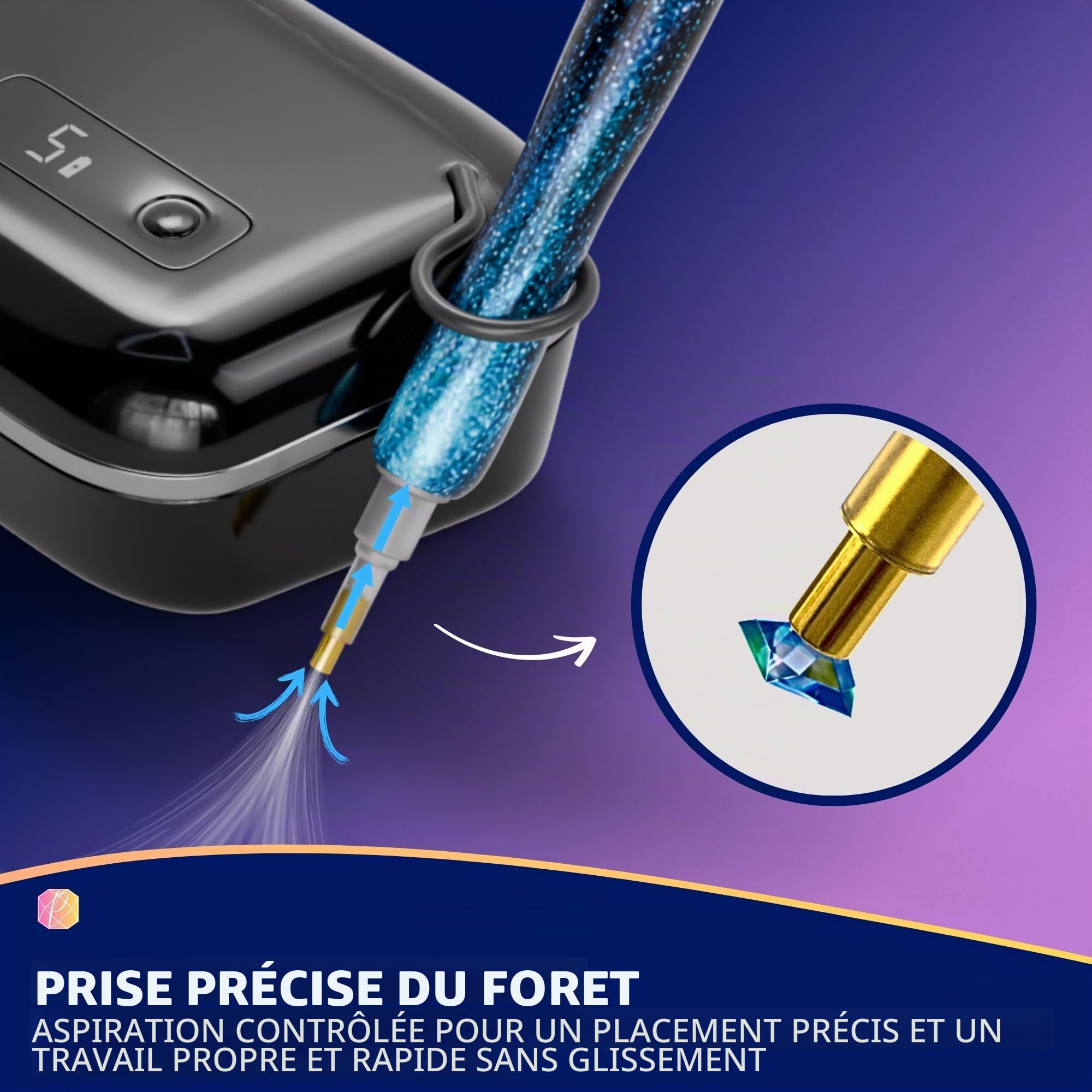 Picmondoo - E-Painter pour peinture à diamant avec affichage numérique et 5 vitesses - Stylo de peinture à diamant sans fil avec pompe à vide et accessoires pour poser les pierres AB sans cire